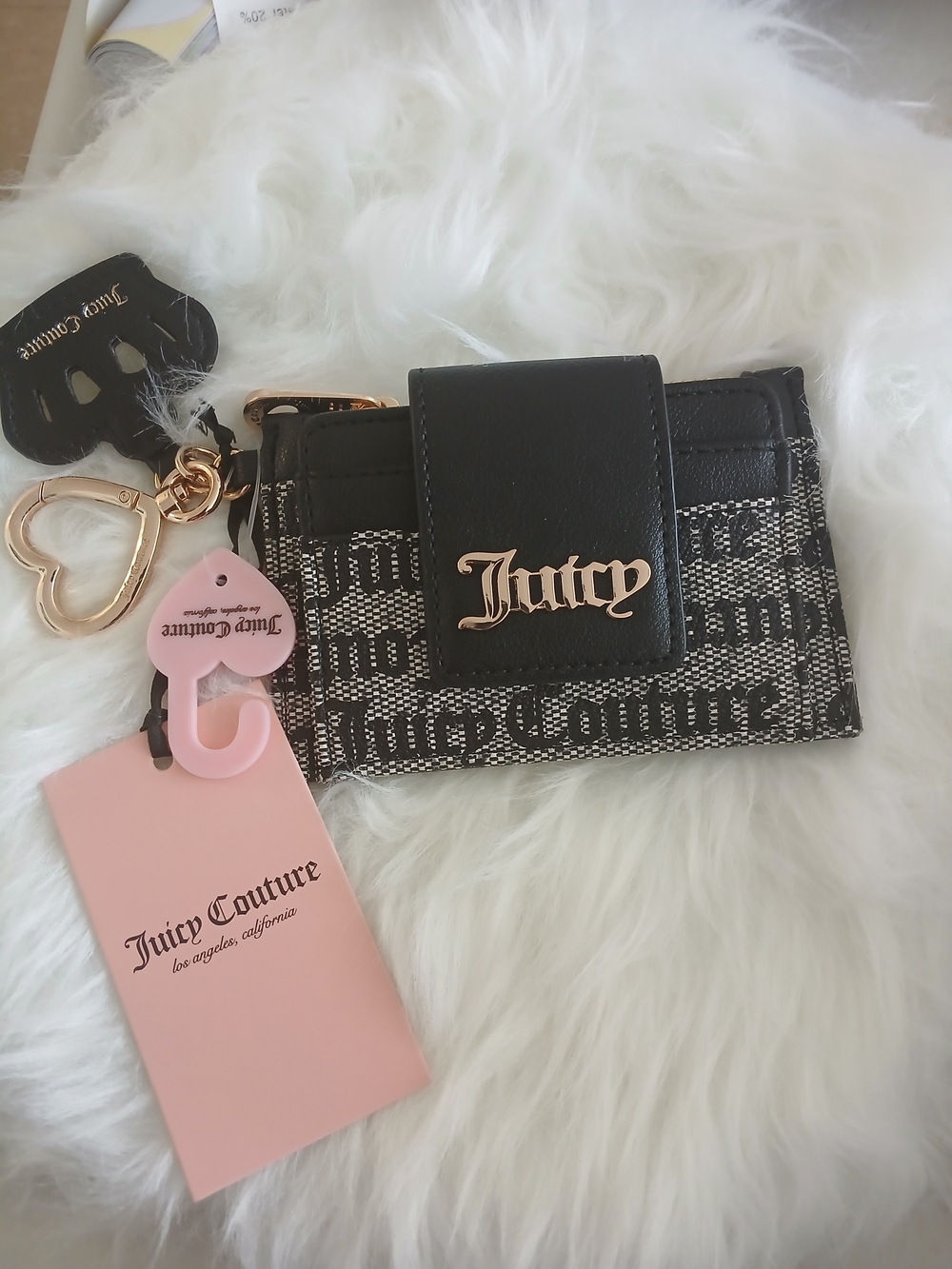 Juicy Couture Black & Pink Logo Card Holder with Gold Accent